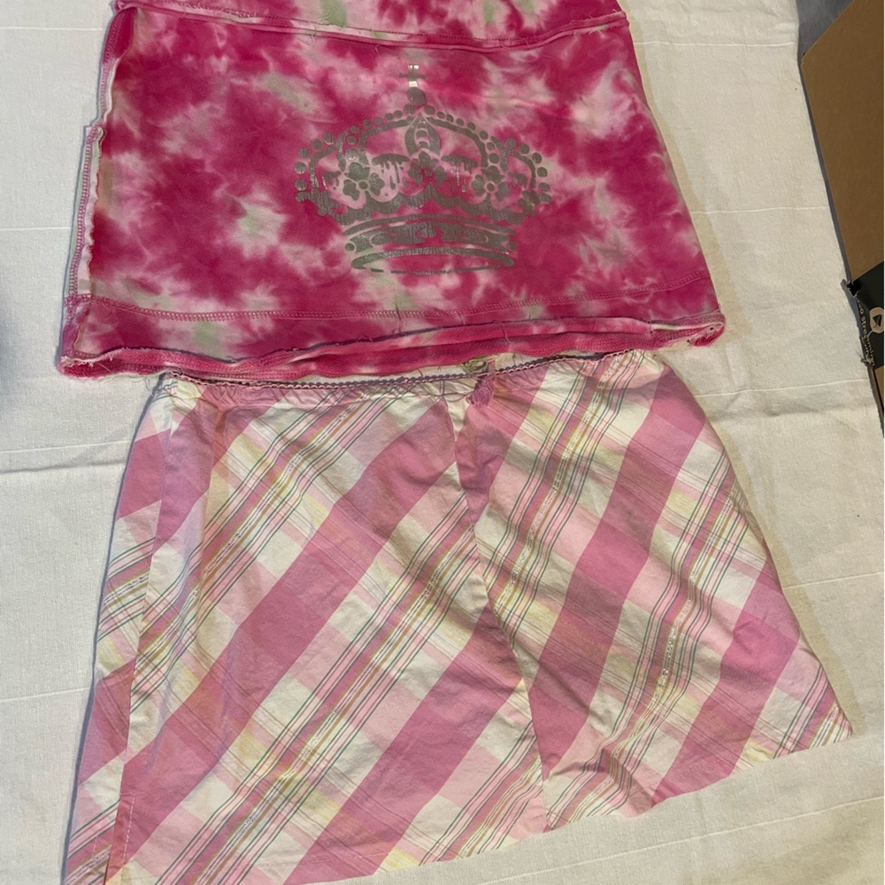 Libby Lu pink tie-dye skirt + Plaid pink Skort